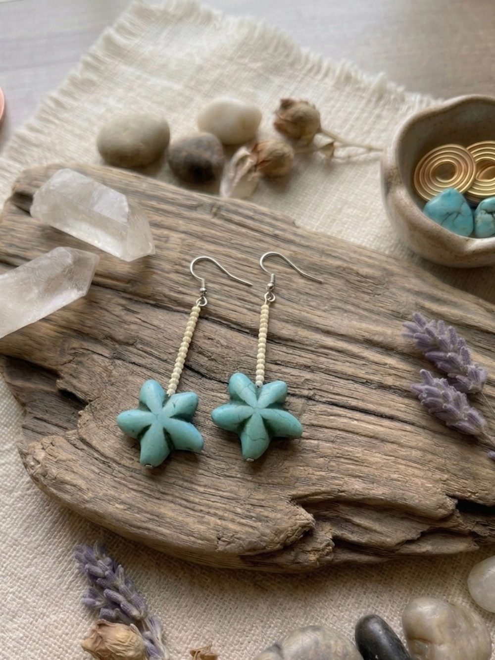 Handmade Turquoise Flower Drop Earrings by